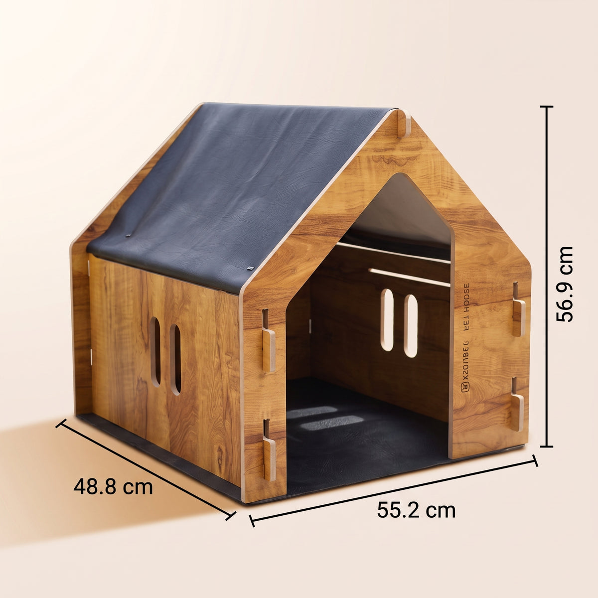 Wooden Pet House - Weather-Resistant Roof & Floor Mat, Big/Small