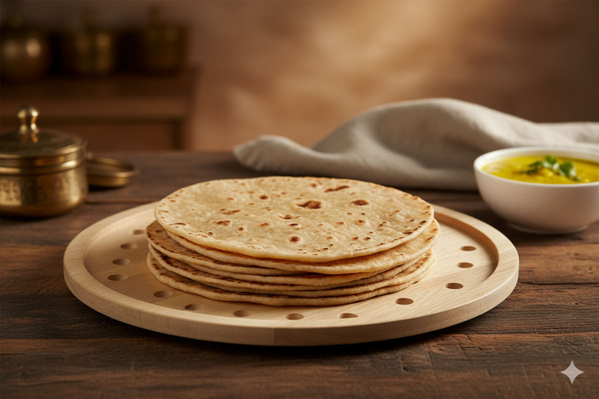 Wooden Roti Tray - Natural Rubberwood, Round or Line Design