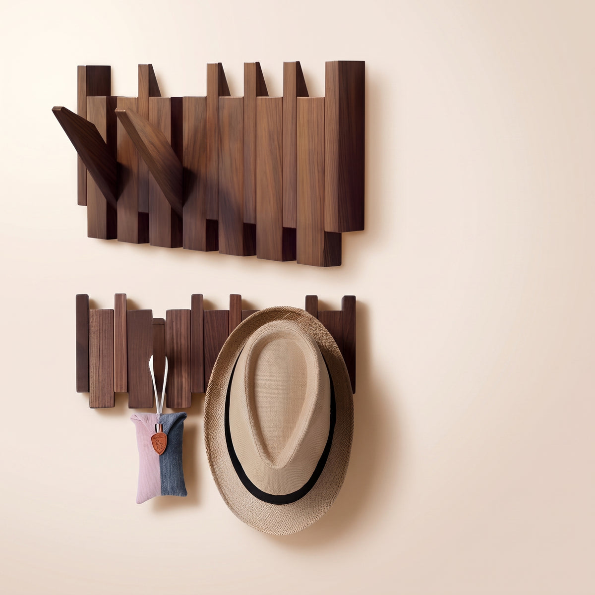 Classic Wooden Wall Hanger - 6 Hooks, Old Burmese Teak