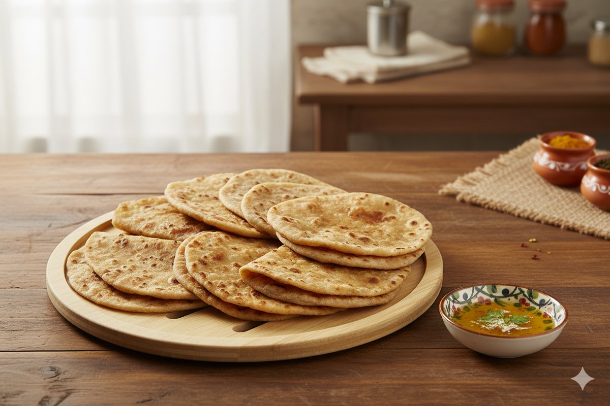 Wooden Roti Tray - Natural Rubberwood, Round or Line Design