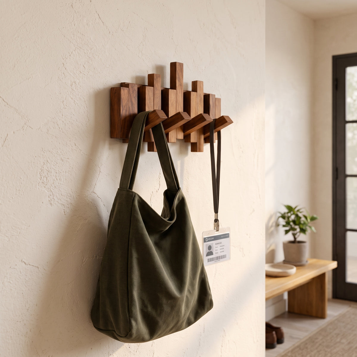 Wooden Piano Wall Hanger - Foldable Hooks, Old Burmese Teak, 4/6/8 Hook