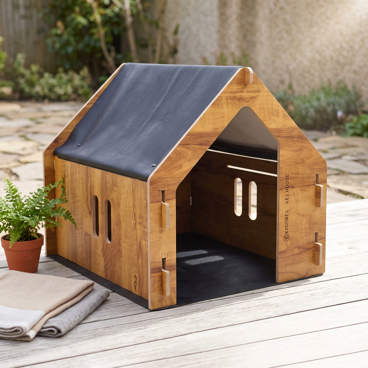 Wooden Pet House - Weather-Resistant Roof & Floor Mat, Big/Small