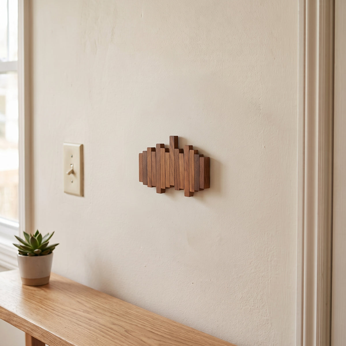Wooden Piano Wall Hanger - Foldable Hooks, Old Burmese Teak, 4/6/8 Hook
