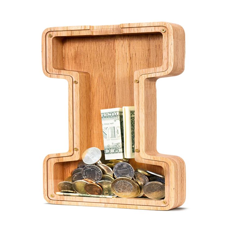 Wooden Alphabet Piggy Bank - Personalised A to Z Letter, Acrylic Front