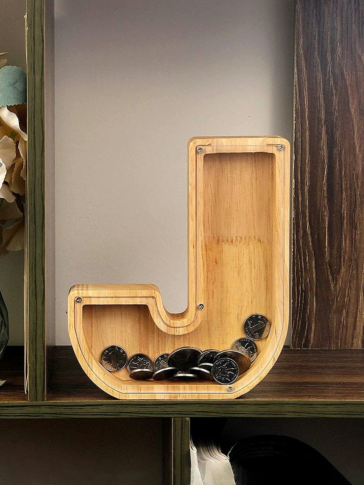 Wooden Alphabet Piggy Bank - Personalised A to Z Letter, Acrylic Front