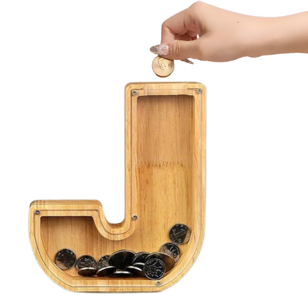 Wooden Alphabet Piggy Bank - Personalised A to Z Letter, Acrylic Front
