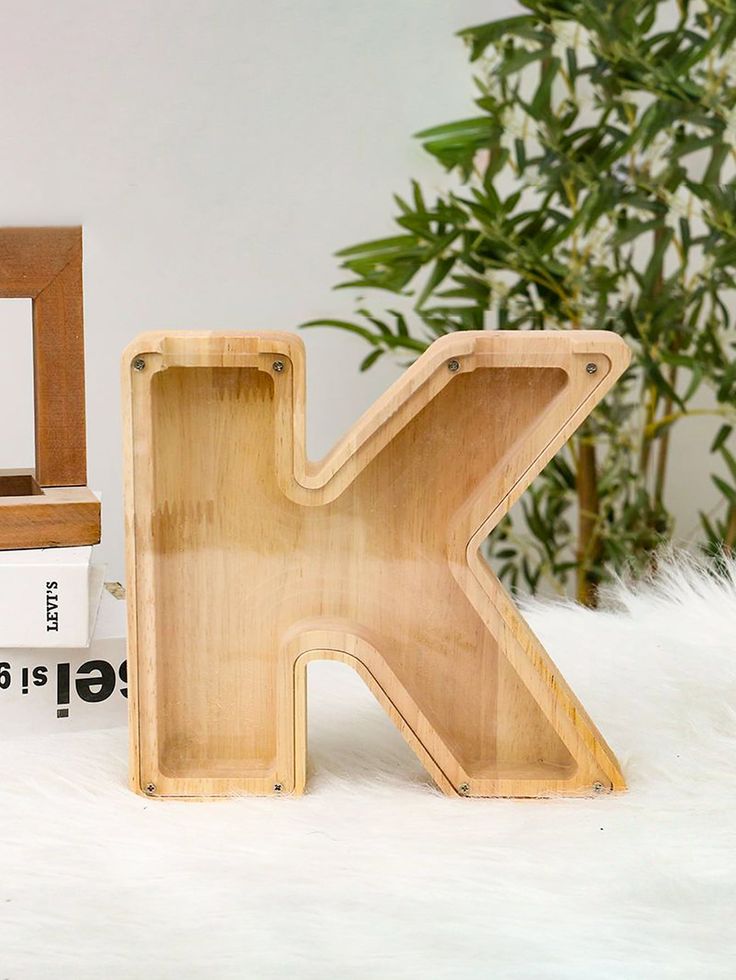 Wooden Alphabet Piggy Bank - Personalised A to Z Letter, Acrylic Front