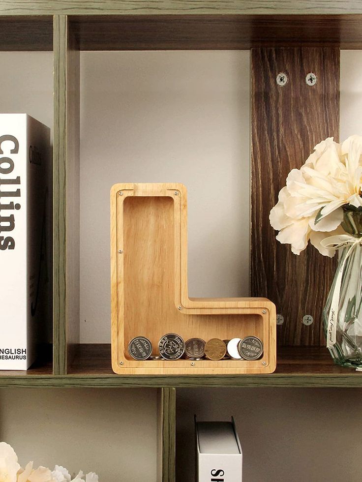 Wooden Alphabet Piggy Bank - Personalised A to Z Letter, Acrylic Front