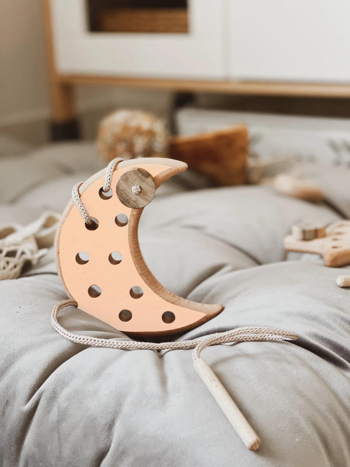 Wooden Lacing Toy for 2 Years Toddler Skills Development (Cloud Moon Star)