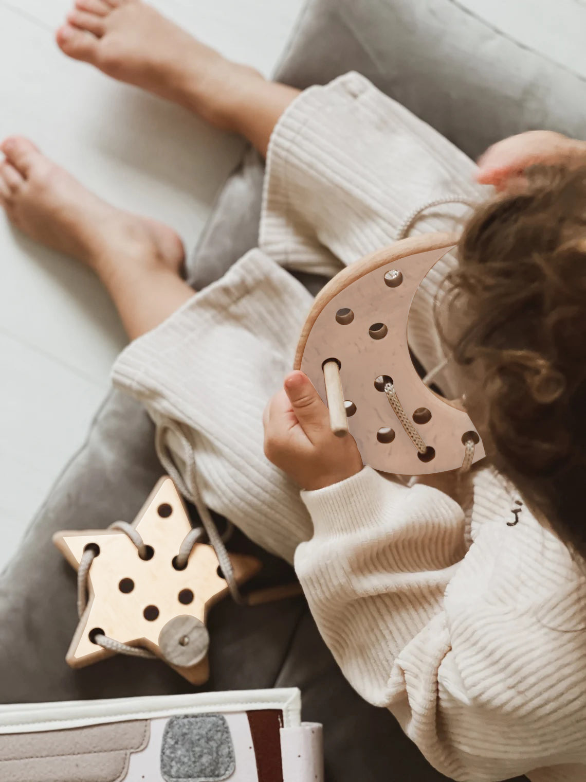Wooden Lacing Toy for 2 Years Toddler Skills Development (Cloud Moon Star)