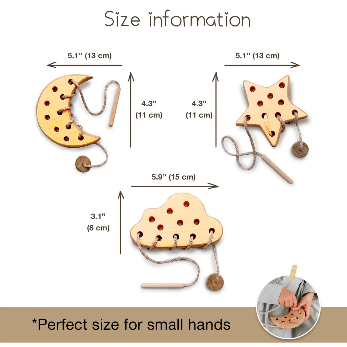 Wooden Lacing Toy for 2 Years Toddler Skills Development (Cloud Moon Star)