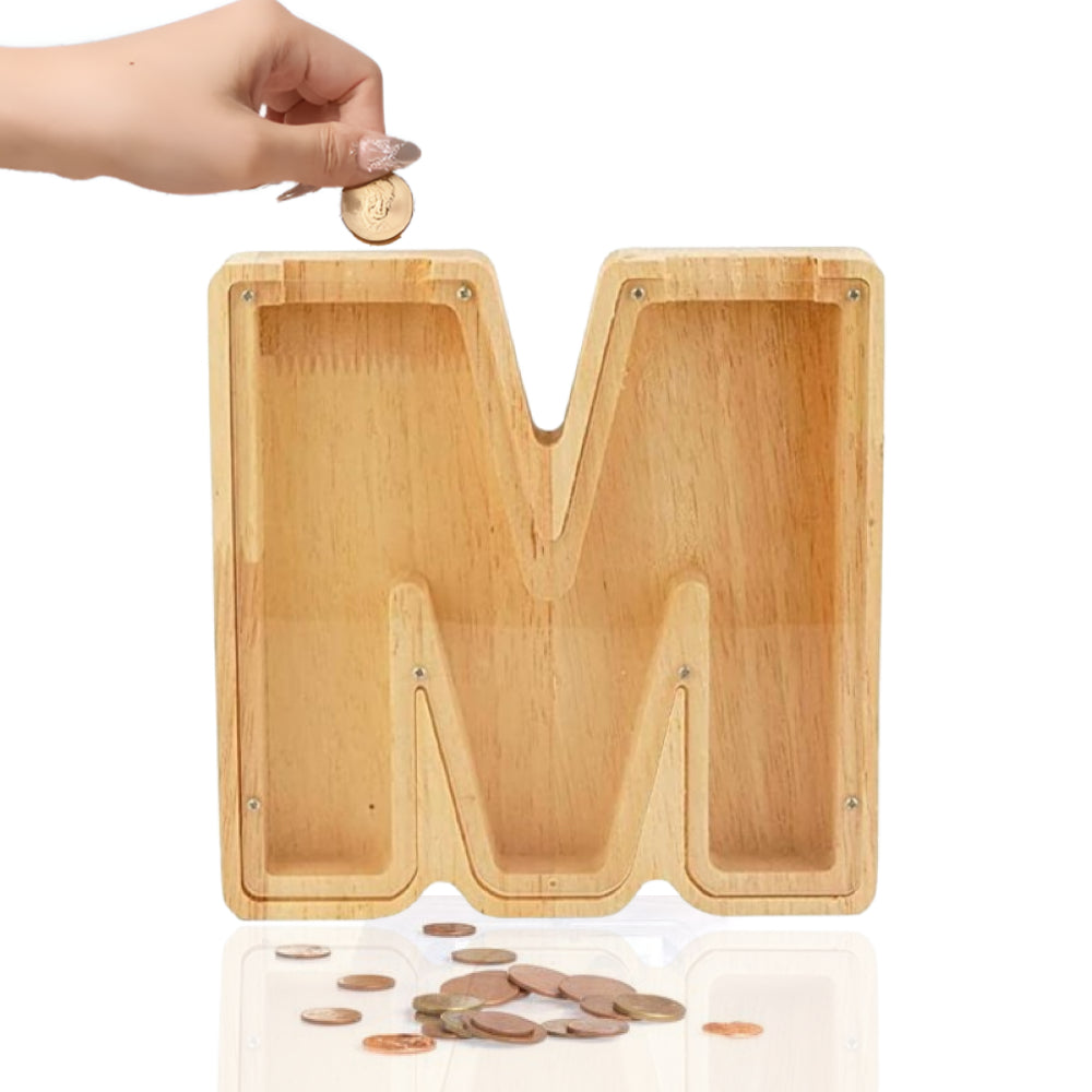 Wooden Alphabet Piggy Bank - Personalised A to Z Letter, Acrylic Front