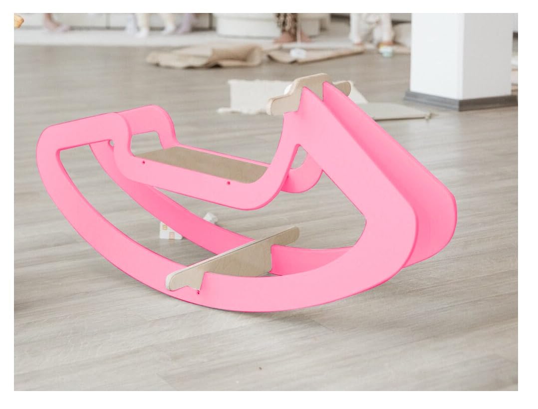 Wooden Rocking Horse for Kids - Birch Plywood, Pink/Blue, Sturdy Rocking Base