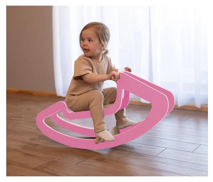 Wooden Rocking Horse for Kids - Birch Plywood, Pink/Blue, Sturdy Rocking Base