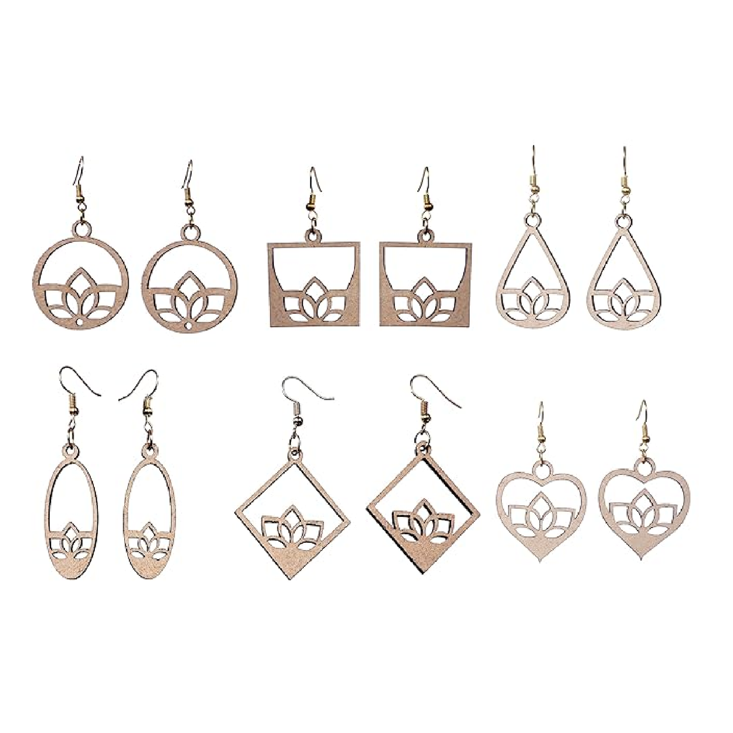 Wooden Heart Style Earrings with Jewelry Organizer Box Set of 6 Pairs for Women and Girls