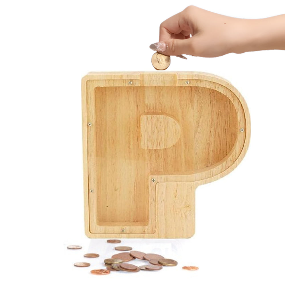 Wooden Alphabet Piggy Bank - Personalised A to Z Letter, Acrylic Front