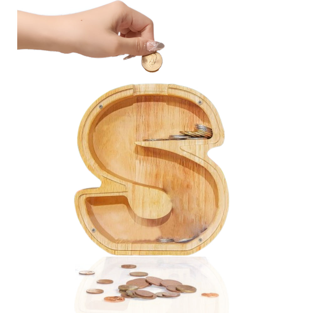 Wooden Alphabet Piggy Bank - Personalised A to Z Letter, Acrylic Front