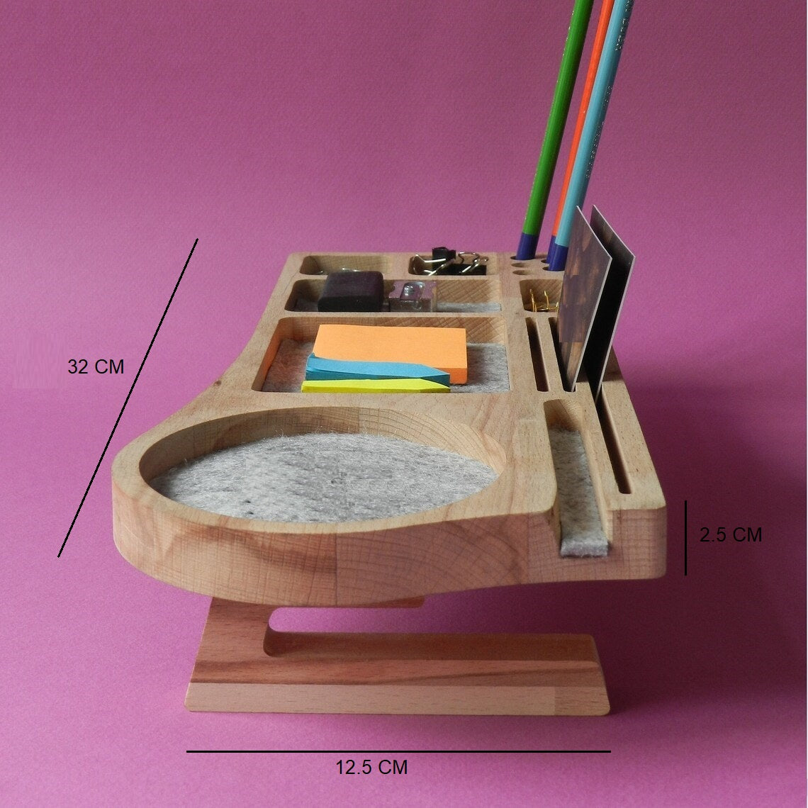 Wooden Desk Organiser Tray with Compartments - Design 1
