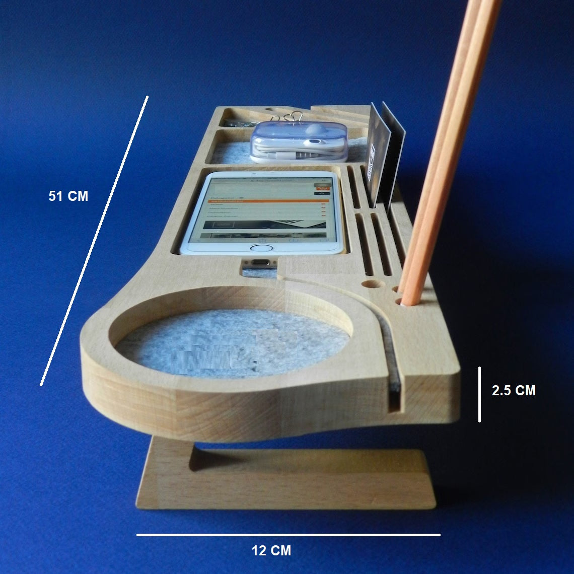 Wooden Desk Organiser Tray with Compartments - Design 2