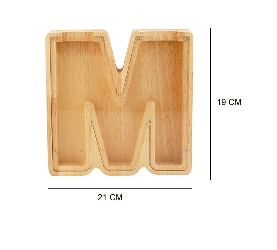 Wooden Alphabet Piggy Bank with Clear Acrylic Front A-Z Letters for Kids & Adults