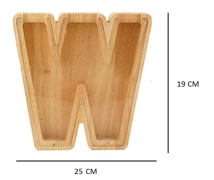 Wooden Alphabet Piggy Bank with Clear Acrylic Front A-Z Letters for Kids & Adults