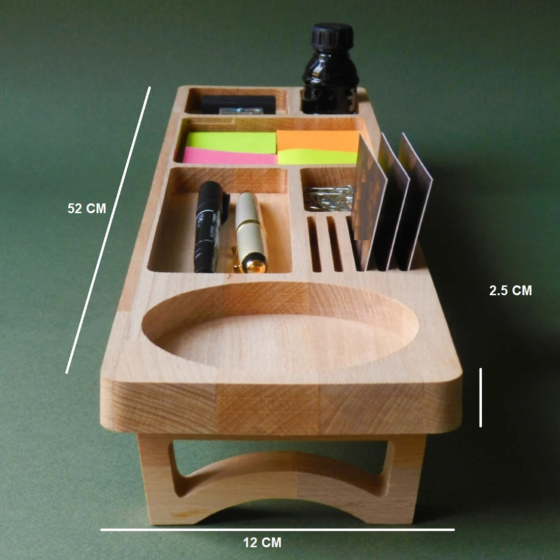 Wooden Desk Organiser Tray with Compartments - Design 3