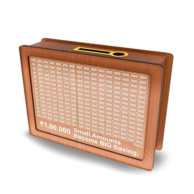 Wooden Money Piggy Bank with Savings Chart for Kids & Adults
