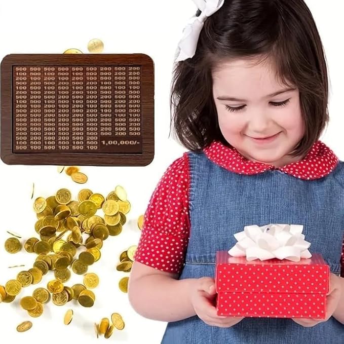 Wooden Money Piggy Bank with Savings Chart for Kids & Adults