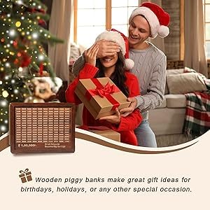 Wooden Money Piggy Bank with Savings Chart for Kids & Adults