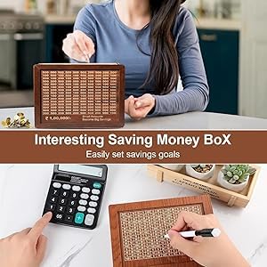 Wooden Money Piggy Bank with Savings Chart for Kids & Adults