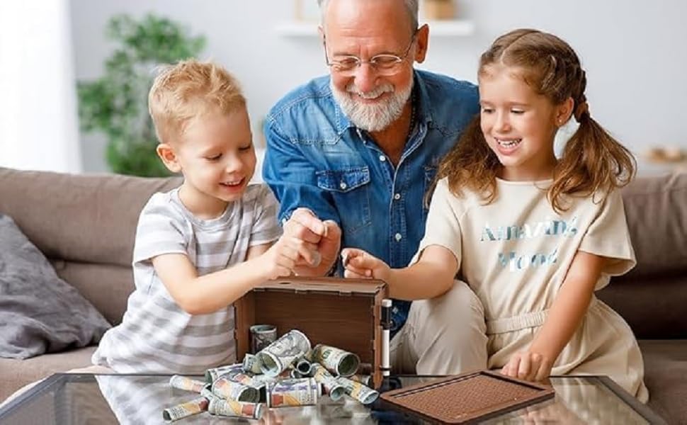 Wooden Money Piggy Bank with Savings Chart for Kids & Adults