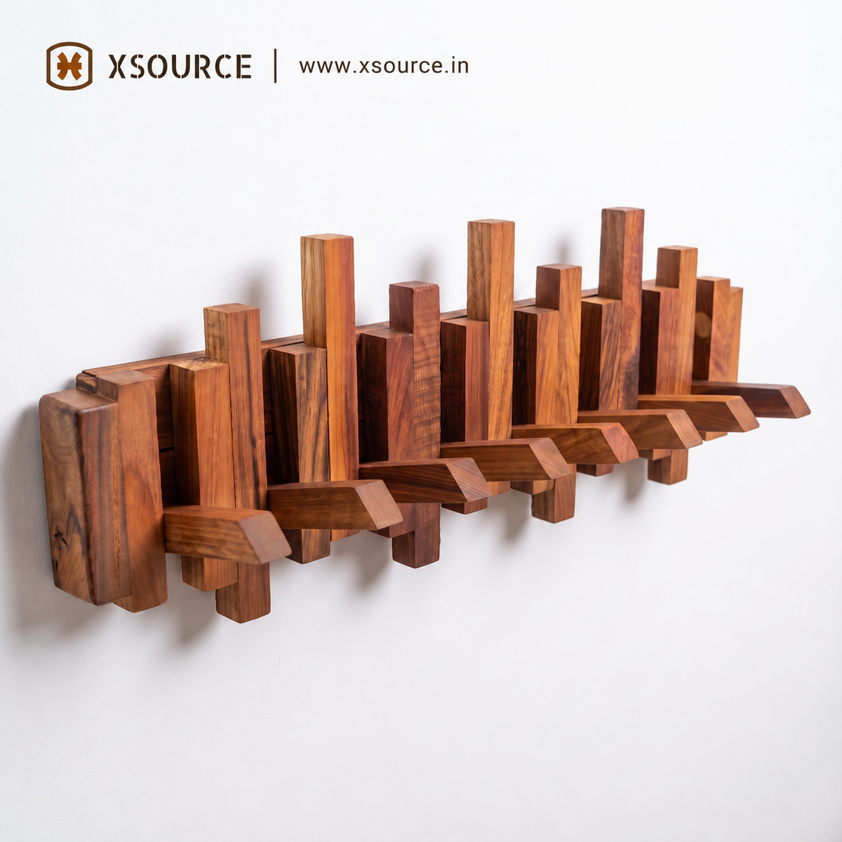 Wooden Piano Wall Hanger - Foldable Hooks, Old Burmese Teak, 4/6/8 Hook