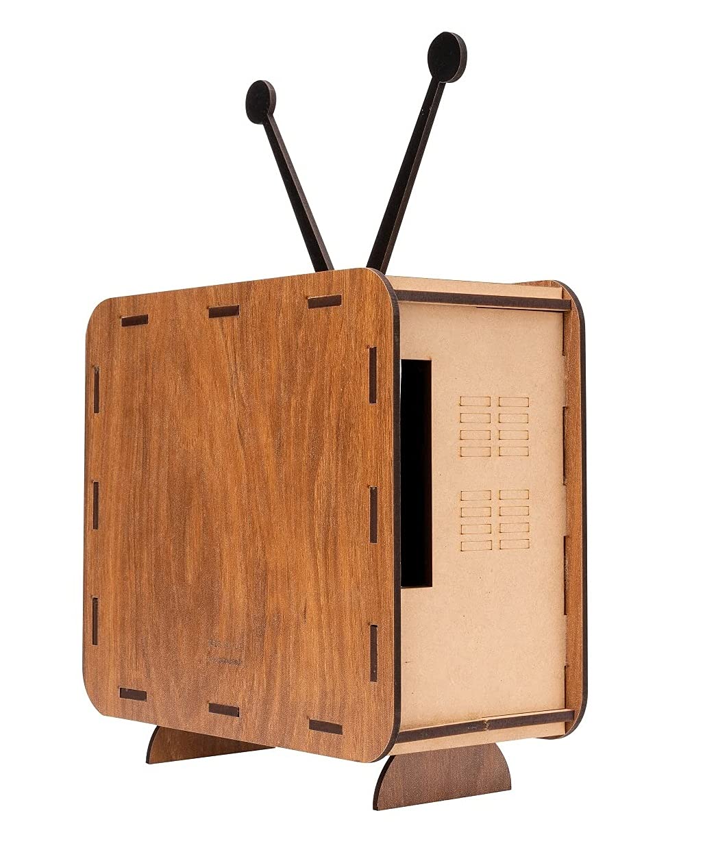 Wooden Retro Style TV Shape Mobile Magnifying Glass Stand