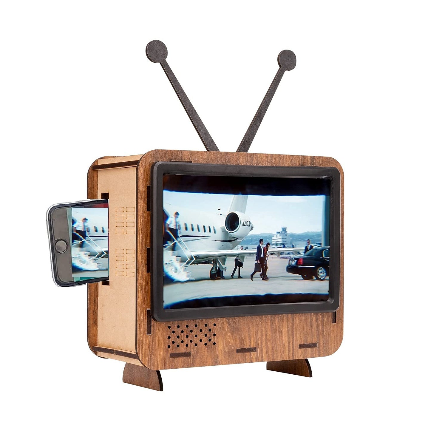 Wooden Retro Style TV Shape Mobile Magnifying Glass Stand