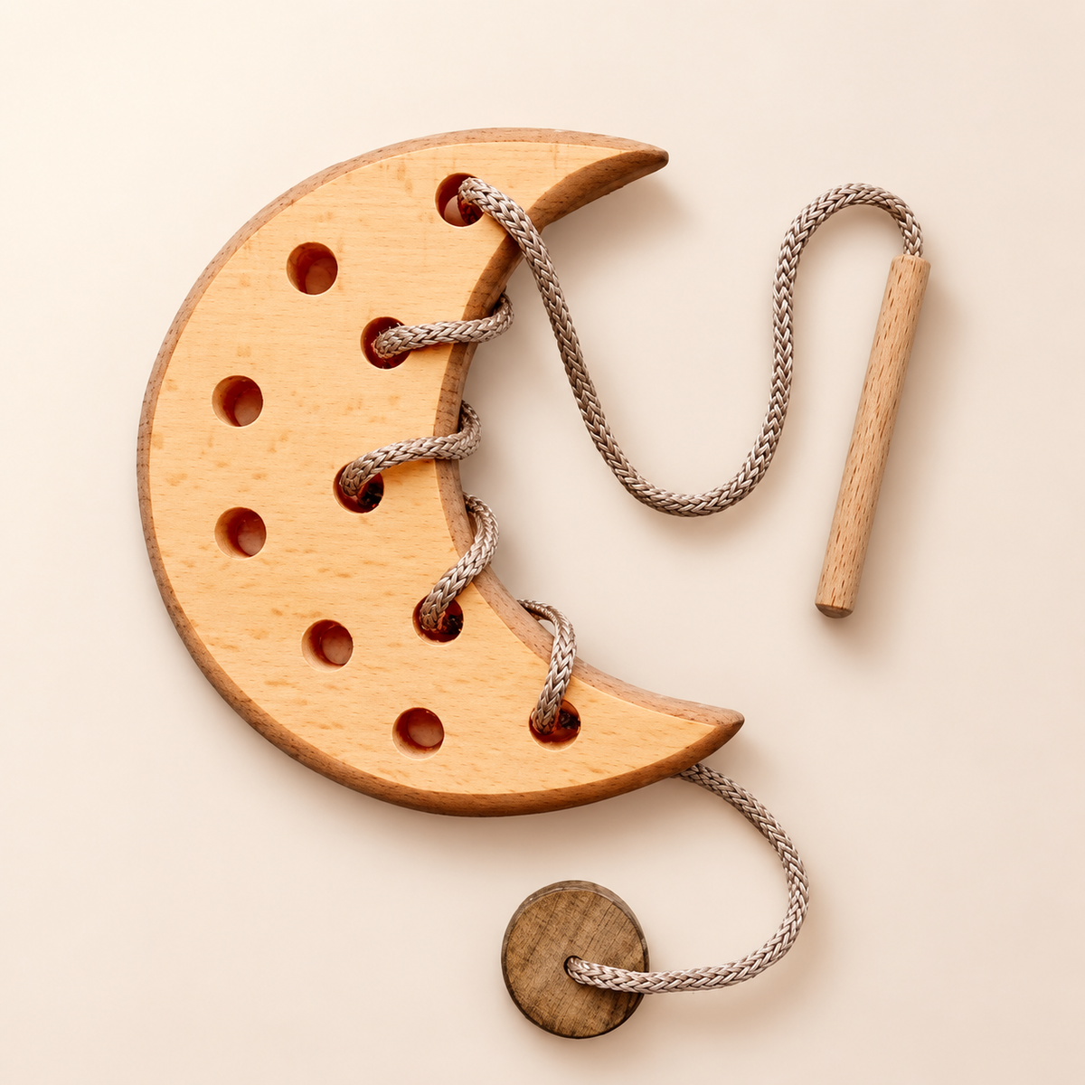 Montessori Wooden Lacing Toy - Cloud, Moon & Star Shapes for Fine Motor Skills