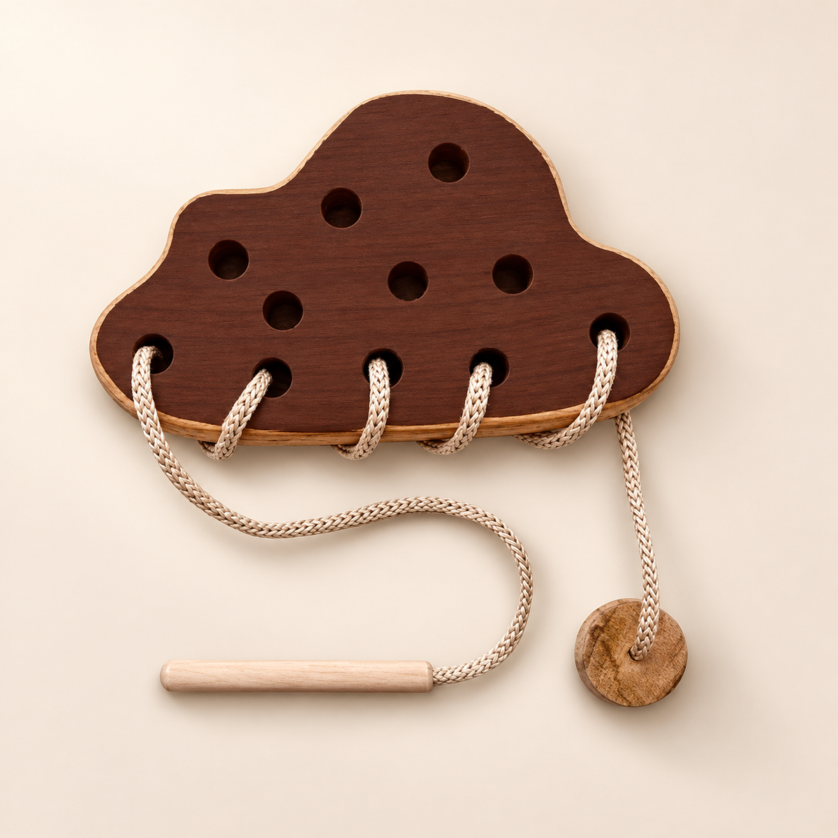 Montessori Wooden Lacing Toy - Cloud, Moon & Star Shapes for Fine Motor Skills