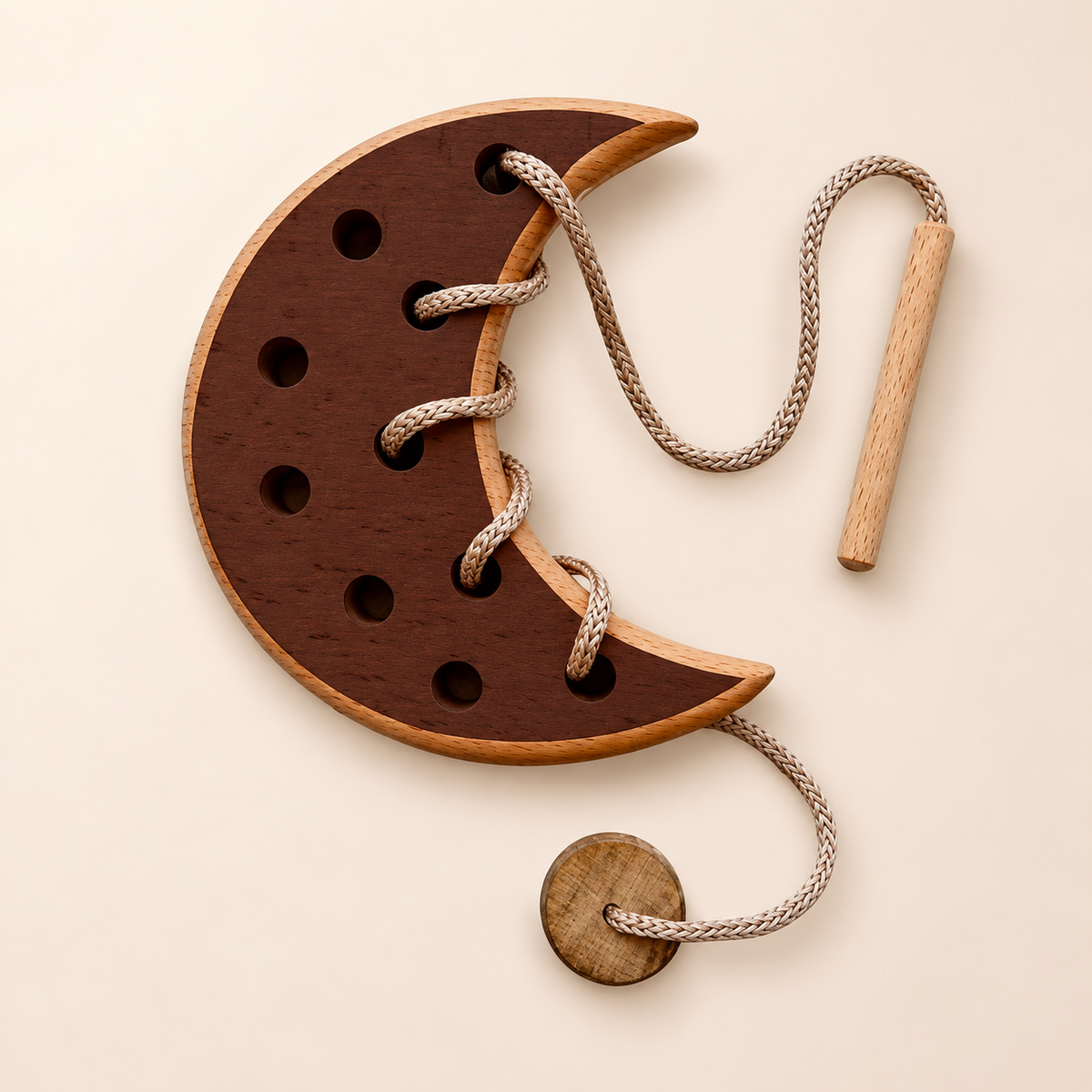 Montessori Wooden Lacing Toy - Cloud, Moon & Star Shapes for Fine Motor Skills