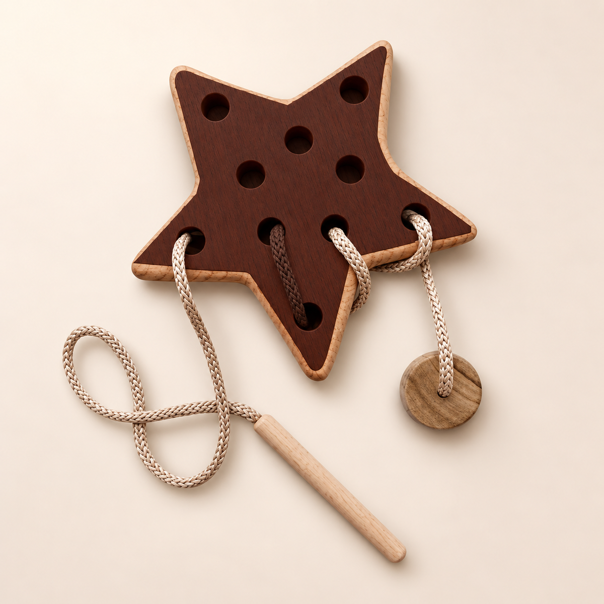 Montessori Wooden Lacing Toy - Cloud, Moon & Star Shapes for Fine Motor Skills