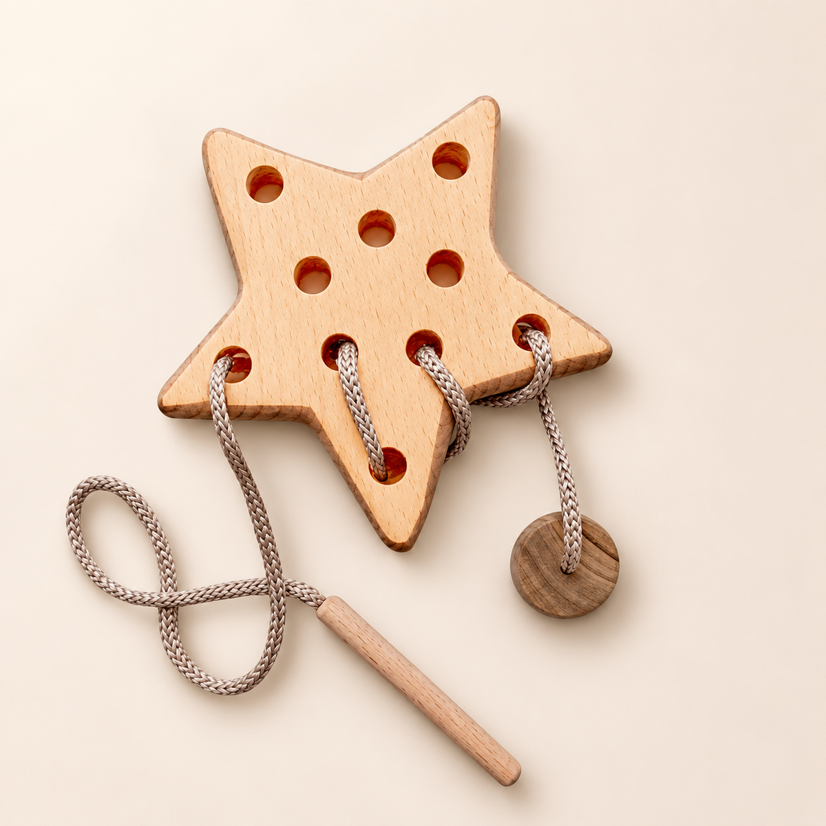 Montessori Wooden Lacing Toy - Cloud, Moon & Star Shapes for Fine Motor Skills