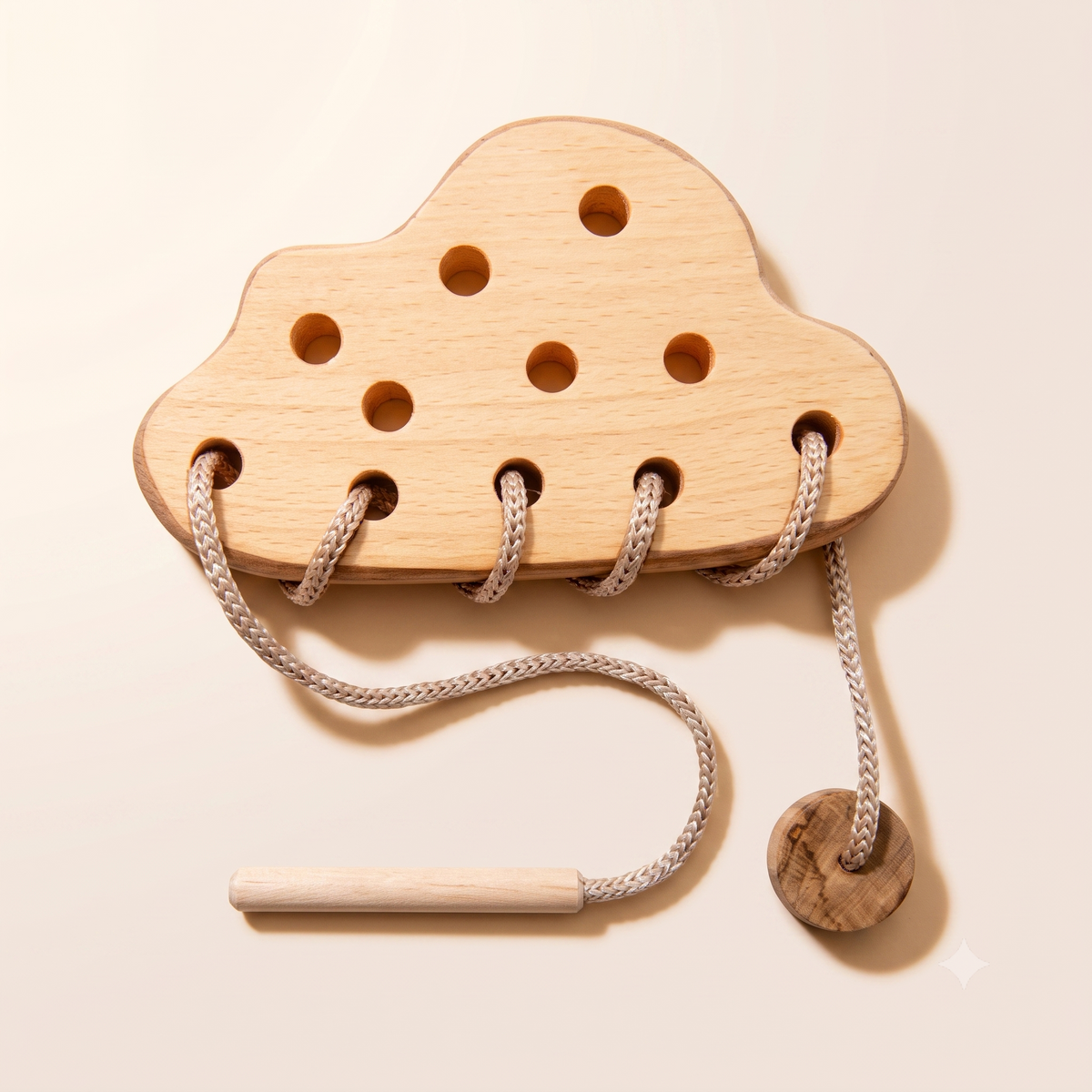 Montessori Wooden Lacing Toy - Cloud, Moon & Star Shapes for Fine Motor Skills