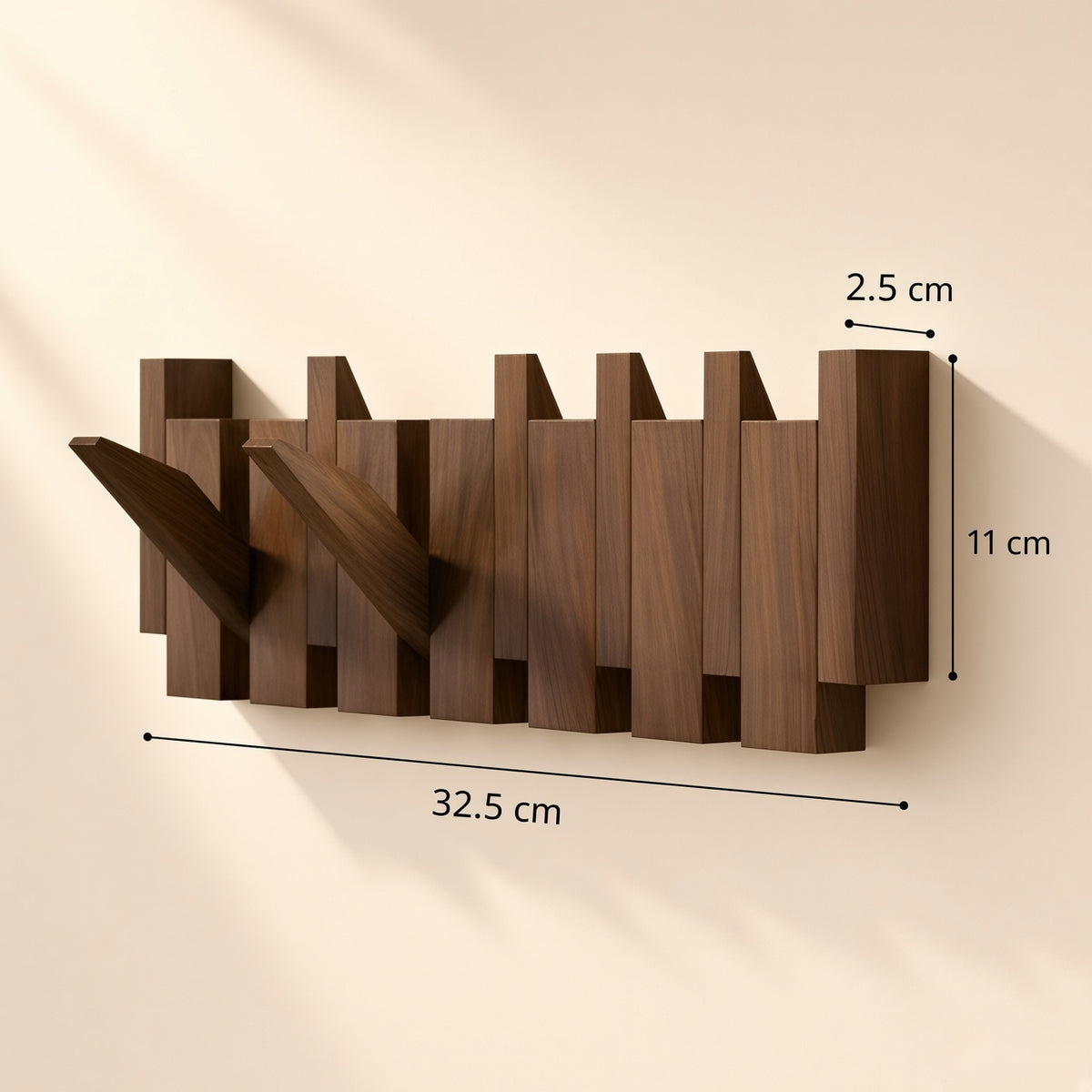 Classic Wooden Wall Hanger - 6 Hooks, Old Burmese Teak