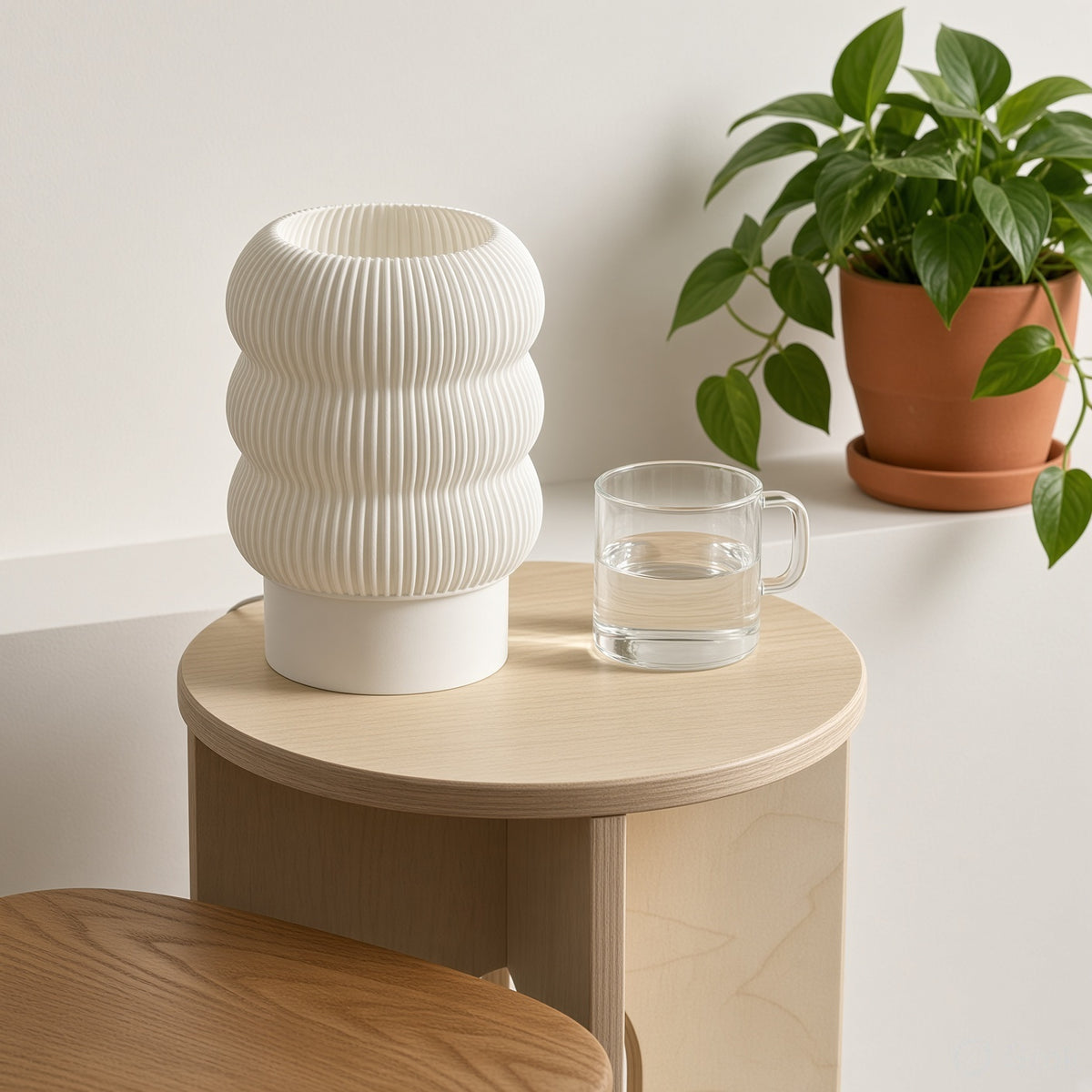 Wooden End Stool - Round-Top Side Table & Plant Stand, Large/Small