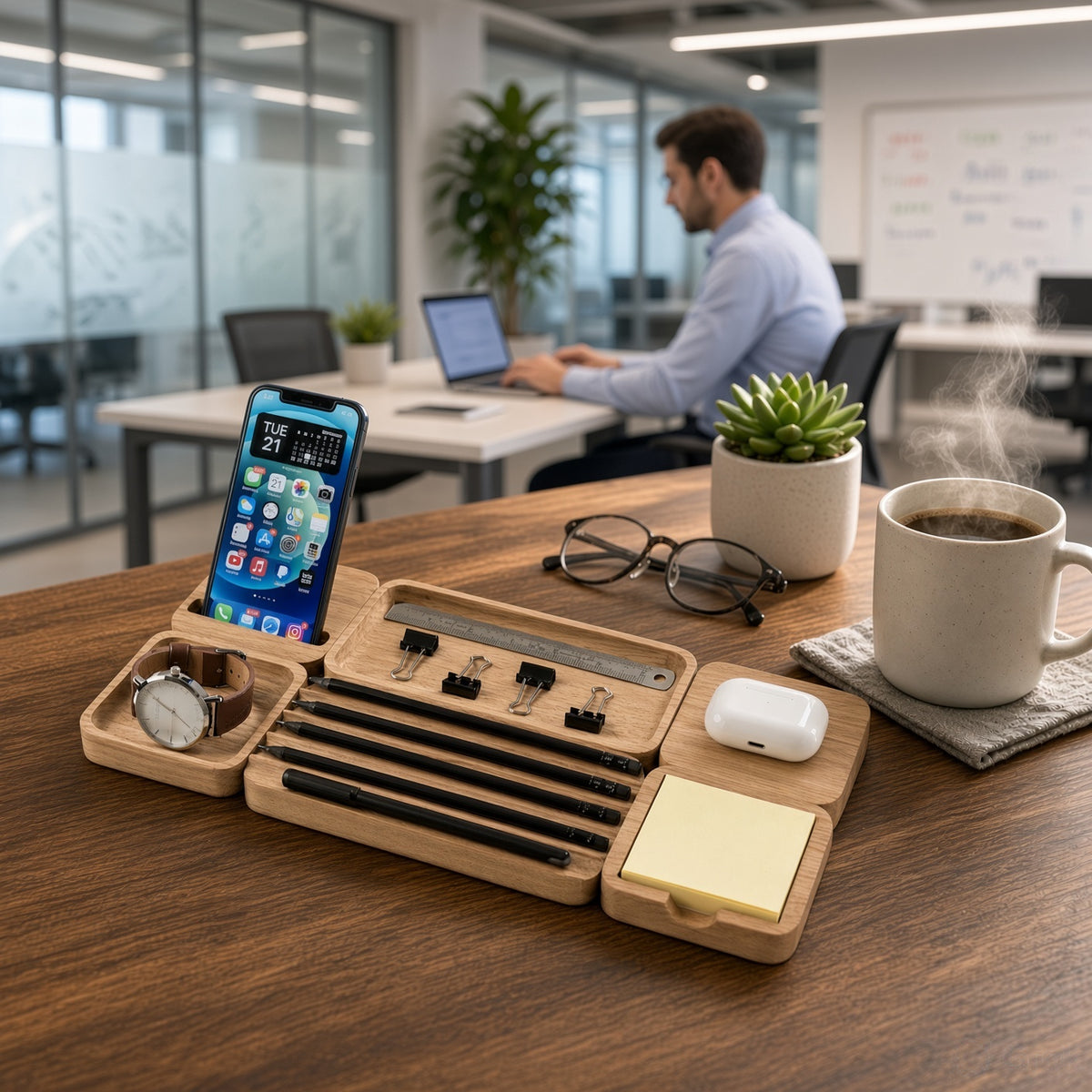 Wooden Desk Organiser Tray with Compartments - Design 4 (Modular Set)