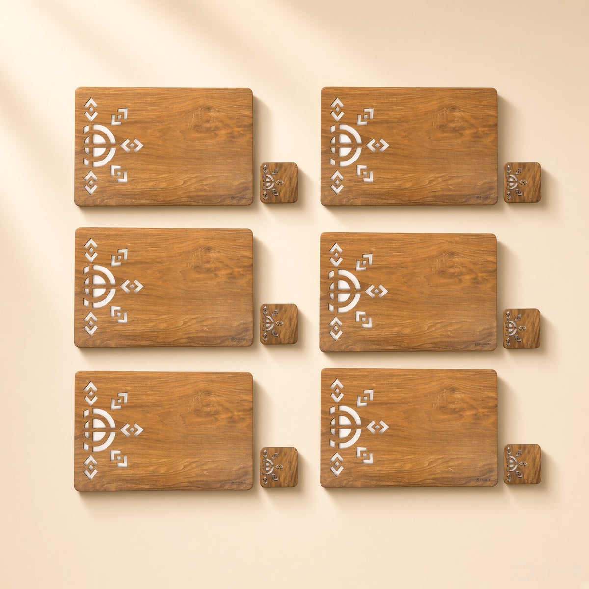 Wooden &amp; Leather Placemat Set with Matching Tea Coasters Rectangle