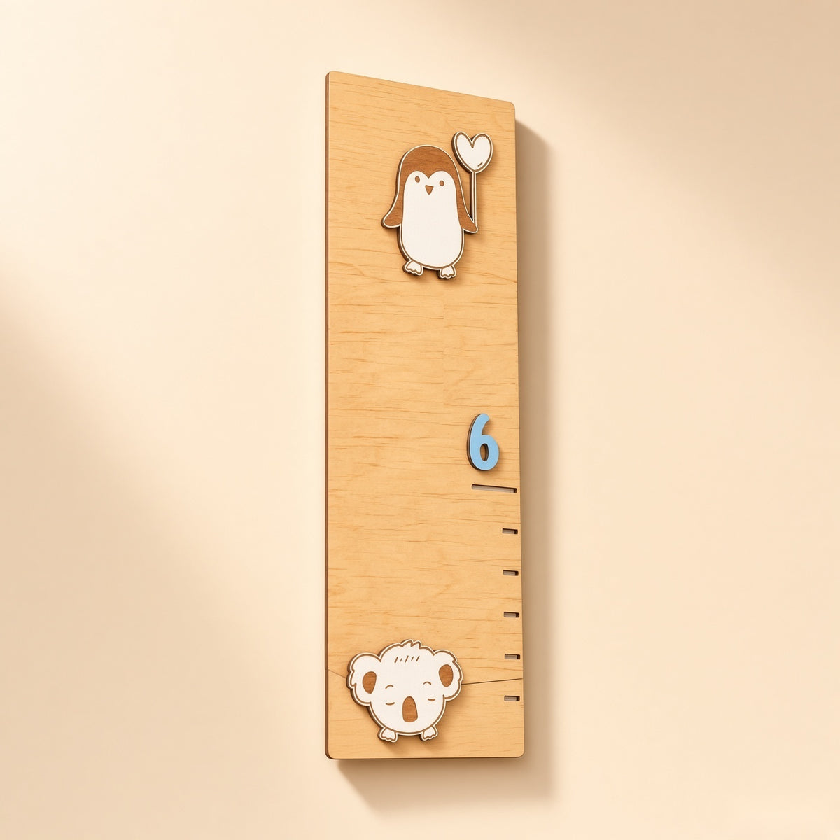 Wooden Kids Height Chart - Wall-Mounted Growth Chart with 18 Age Markers, Blue/Pink