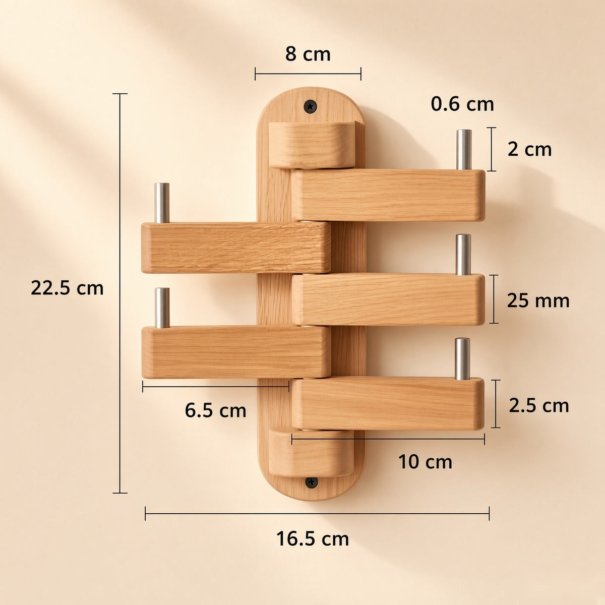 Vertical Wooden Wall Hanger - Foldable Hooks, Seasoned Pine
