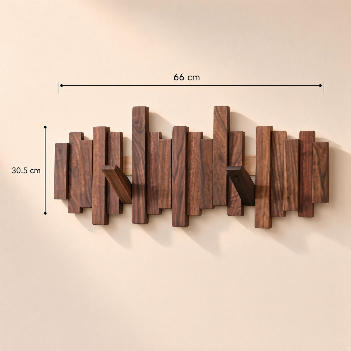 Wooden Piano Wall Hanger - Foldable Hooks, Old Burmese Teak, 4/6/8 Hook