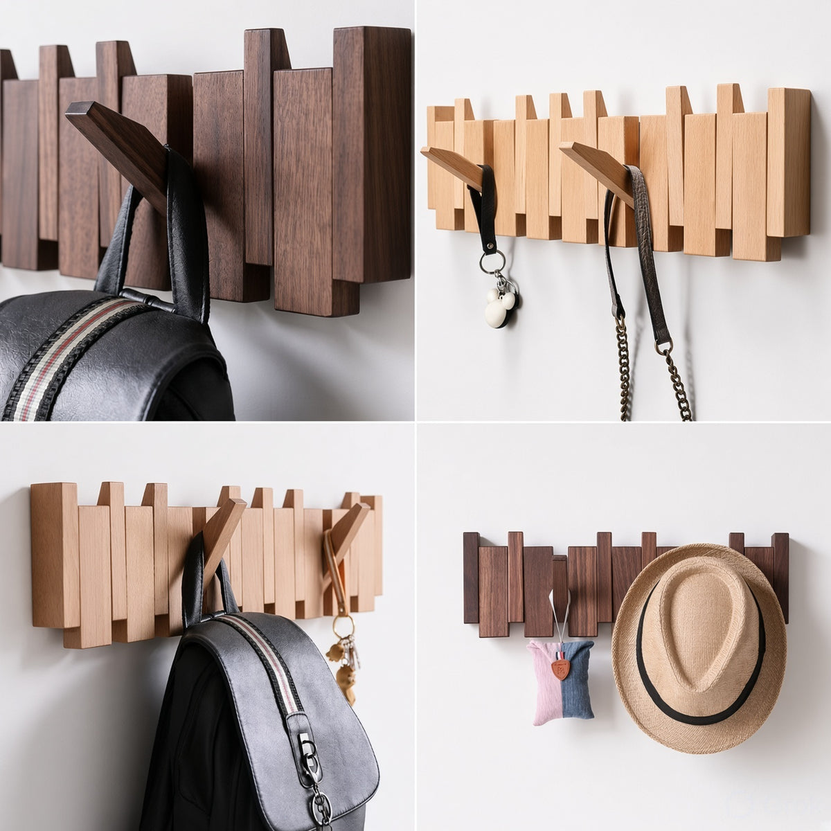 Classic Wooden Wall Hanger - 6 Hooks, Old Burmese Teak