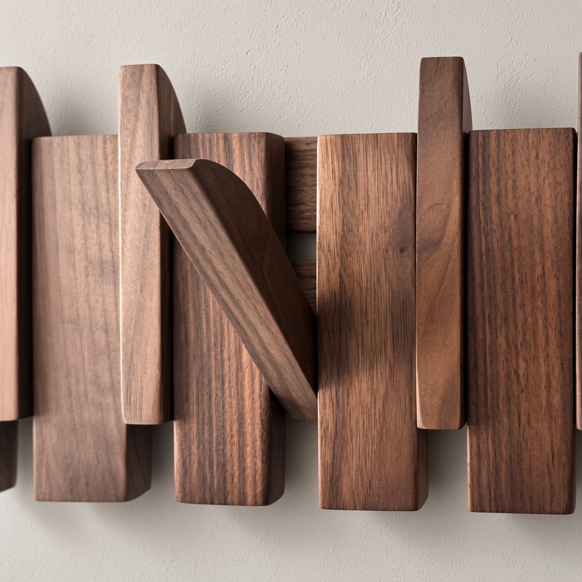 Classic Wooden Wall Hanger - 6 Hooks, Old Burmese Teak