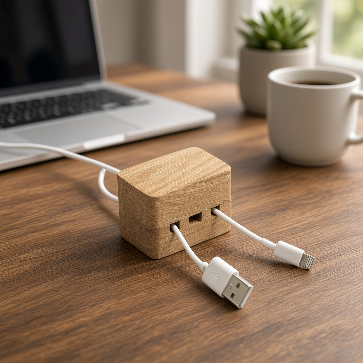 Wooden Magnetic Desk Stand - Laptop Stand, Mobile Holder & Cord Organizer